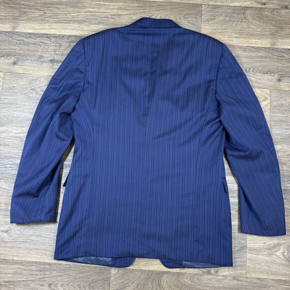 Read*** Canali 2 Piece Suit US 44L Pants 36x32 Blue Striped 100% Wool Two Button - Picture 12 of 16